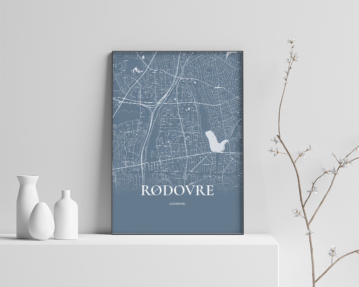 Rødovre Bykort Plakat i Havblå – Elegant Vægdesign