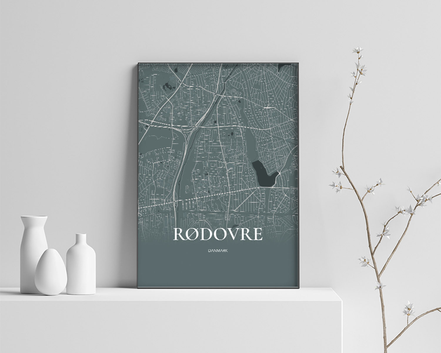Rødovre Bykort Plakat i Skovgrøn – Minimalistisk Stil