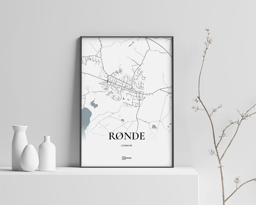 Rønde Bykort Plakat - Minimalistisk Design i Høj Kvalitet