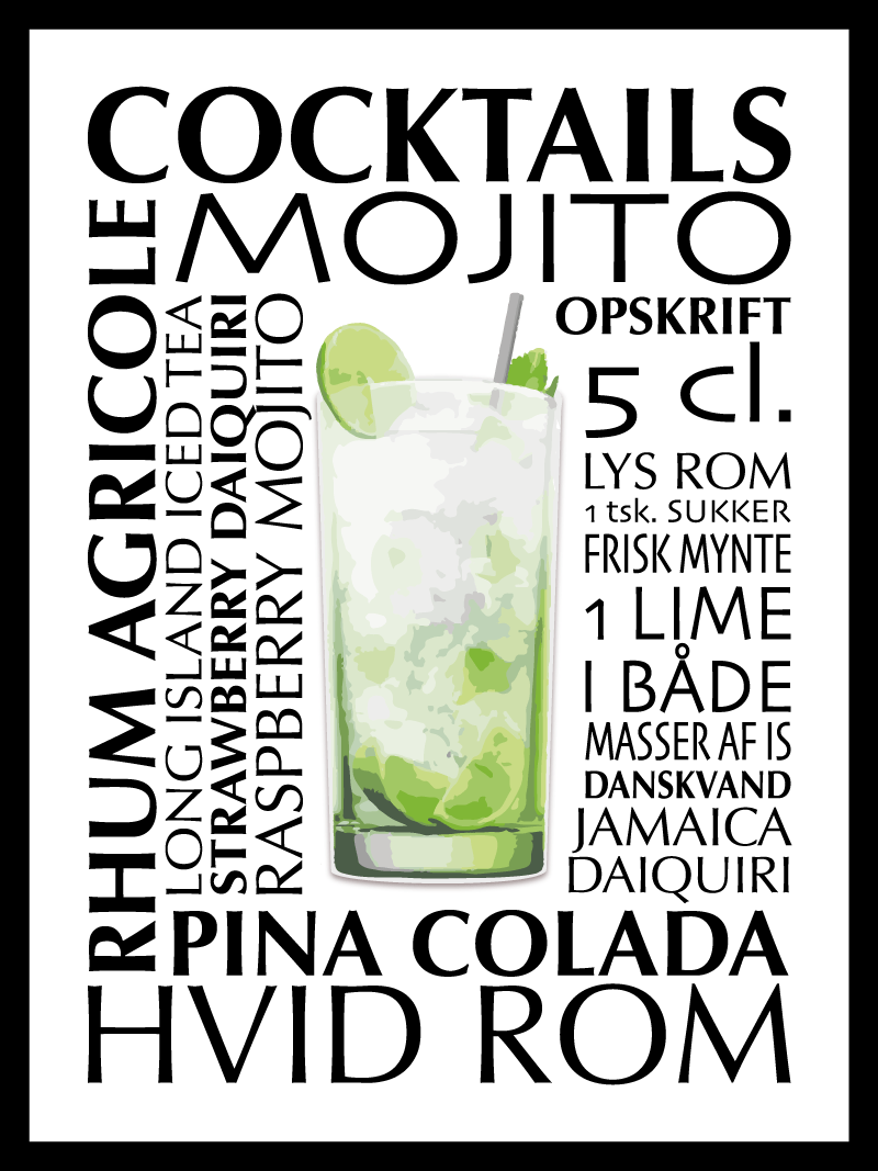 Rom Cocktail Plakat – Opskrifter til lækre drinks!