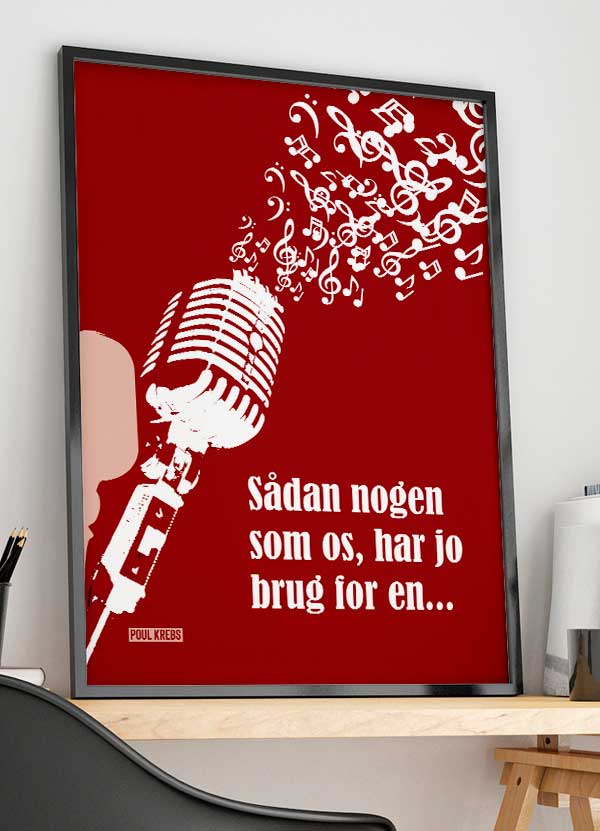 Poul Krebs Plakat med Mikrofon - Rød A4 Kunstværk