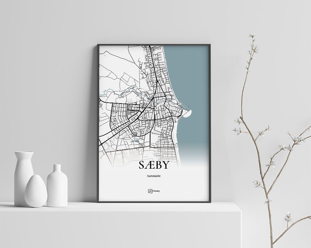 Sæby Bykort Plakat - Minimalistisk Design i Høj Kvalitet