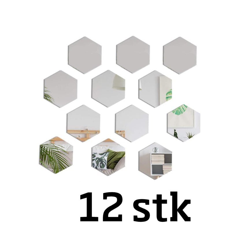 Sekskantede Spejlklistermærker – 12 Stk til Elegant Indretning!