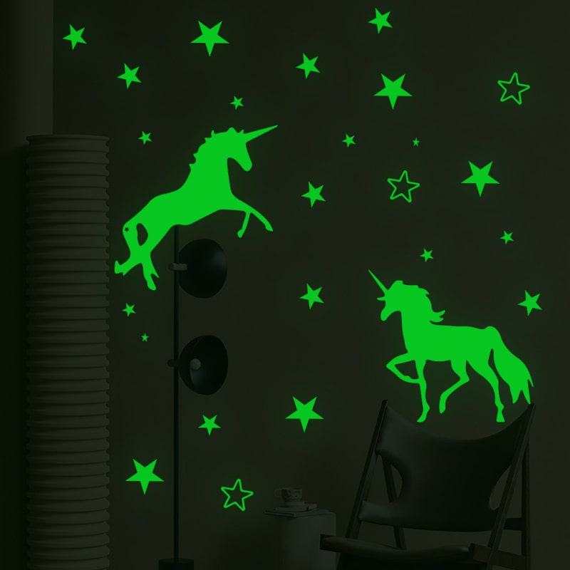 Selvlysende Enhjørning Wallstickers til Pigeværelse