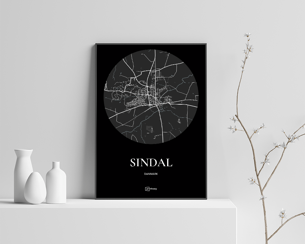 Sindal Bykort Plakat – Sort Minimalisme A4 til Hjemmet