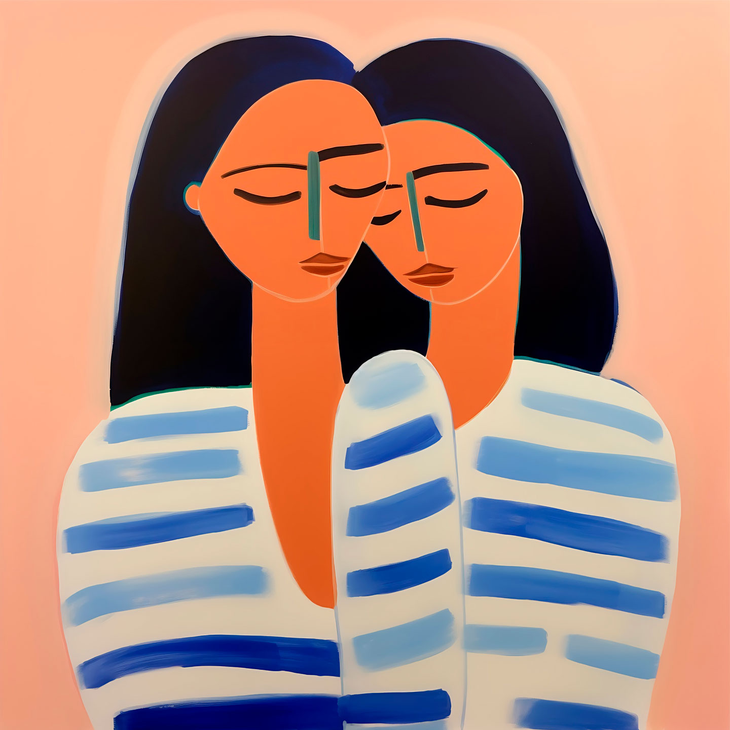 Sisters i Blå Striber – F Mu Kunsttryk til Dit Hjem