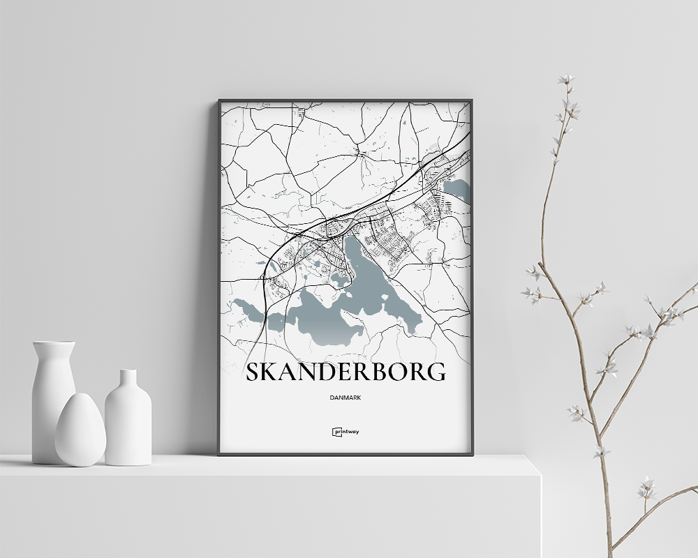 Skanderborg Bykort Plakat - Minimalistisk A4 Design
