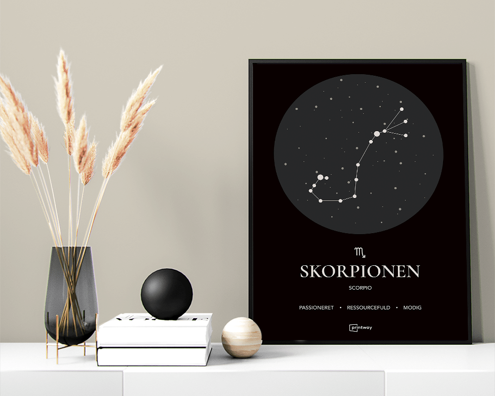 Skorpionen Stjernetegn Plakat i Sort - Unik Design