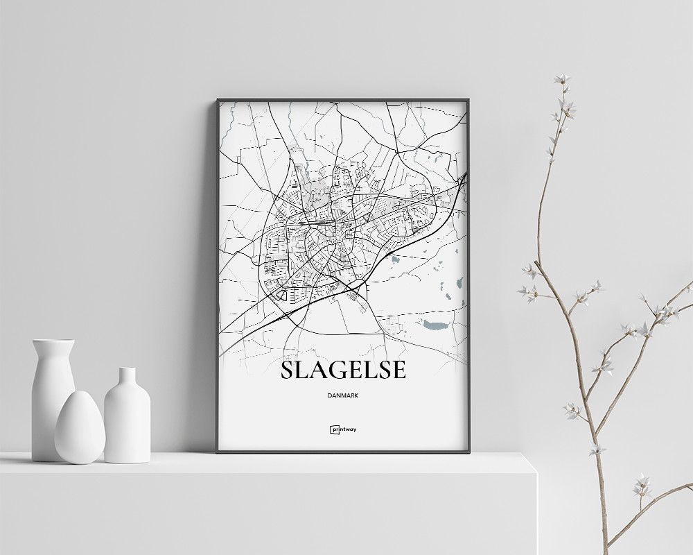 Slagelse Bykort Plakat – Minimalistisk Design A4