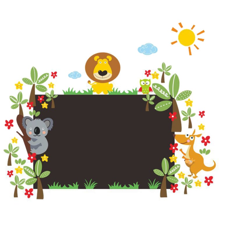 Sød Kridtavle Wallsticker med Dyr og Blomster til Hjemmet