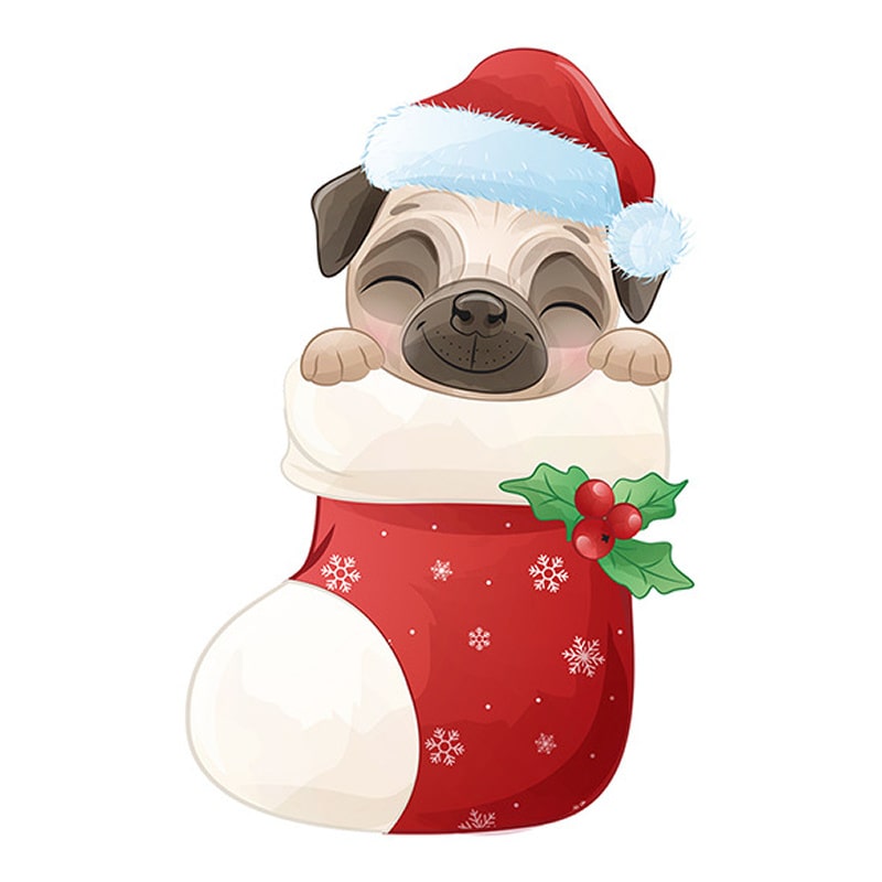 Sødt Juleklistermærke med Hund i Julesok til Hjemmet