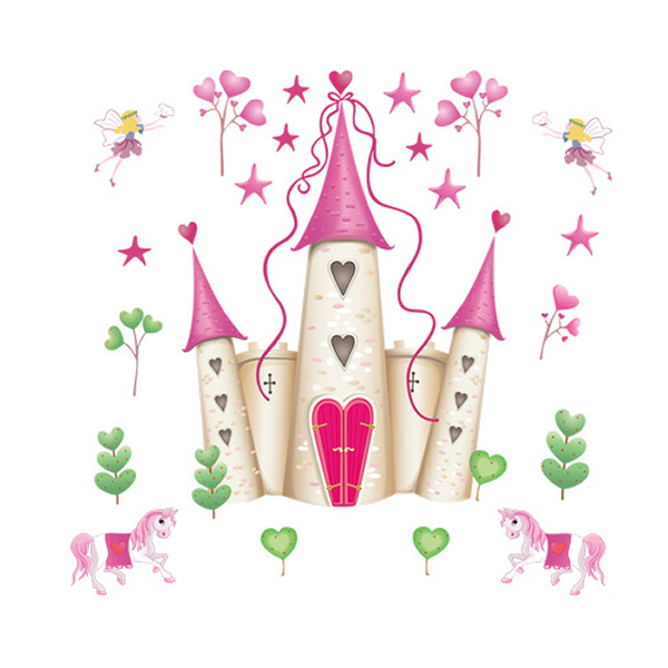 Sød wallsticker med slot og heste til prinsesseværelset!