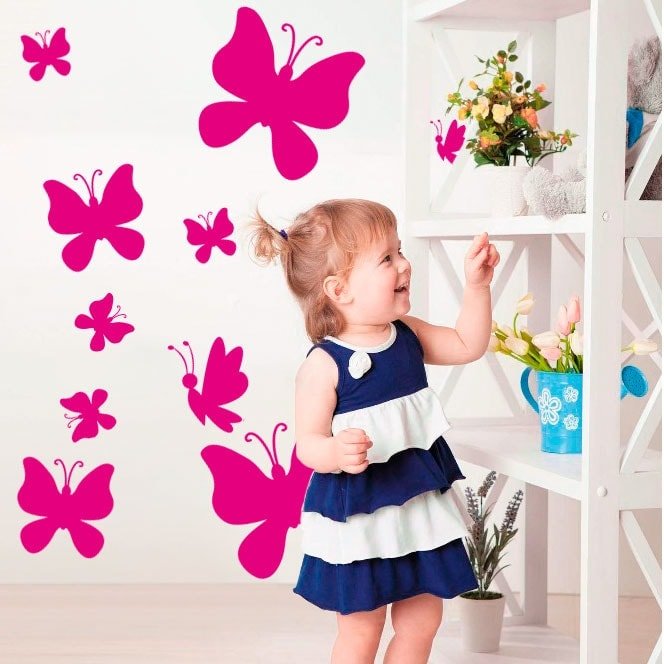 10 Farverige Sommerfugle Wallstickers til Børneværelset