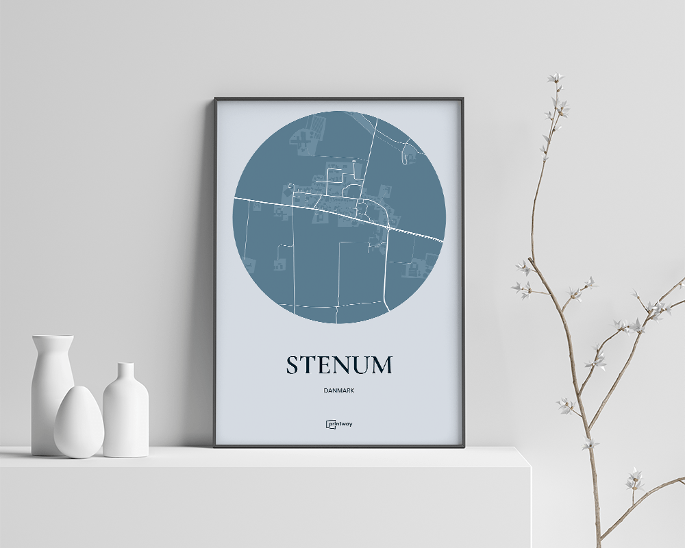 Stenum Bykort Plakat i Havblå - Unik og Stilren Design