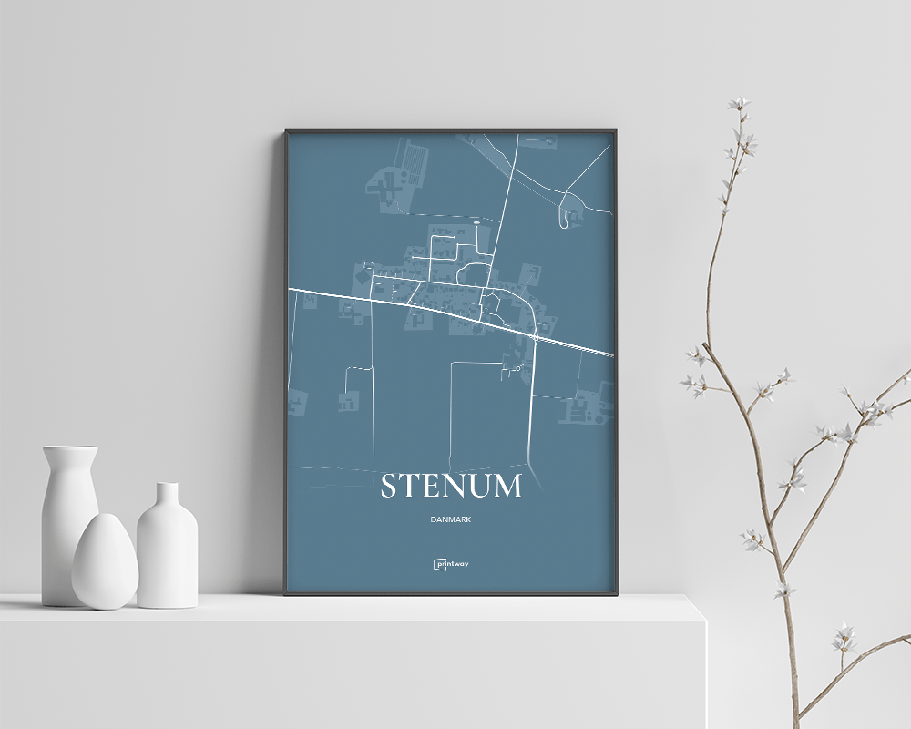 Stenum Bykort Plakat i Havblå – Minimalistisk Design
