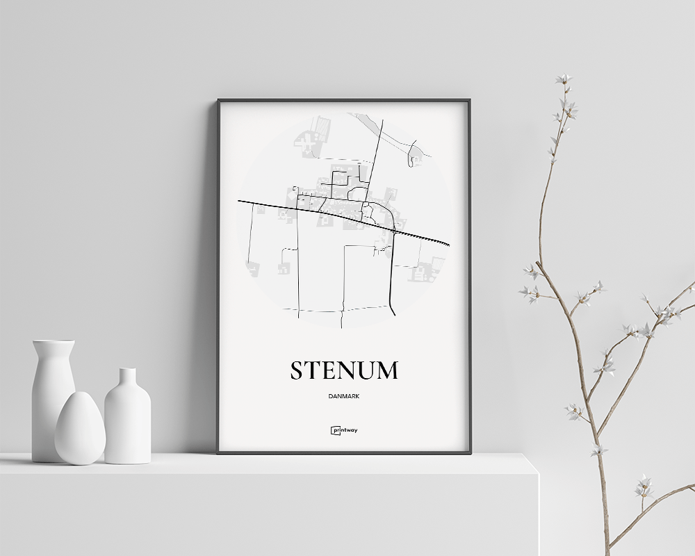 Stenum Bykort Plakat - Minimalistisk Design i Hvid