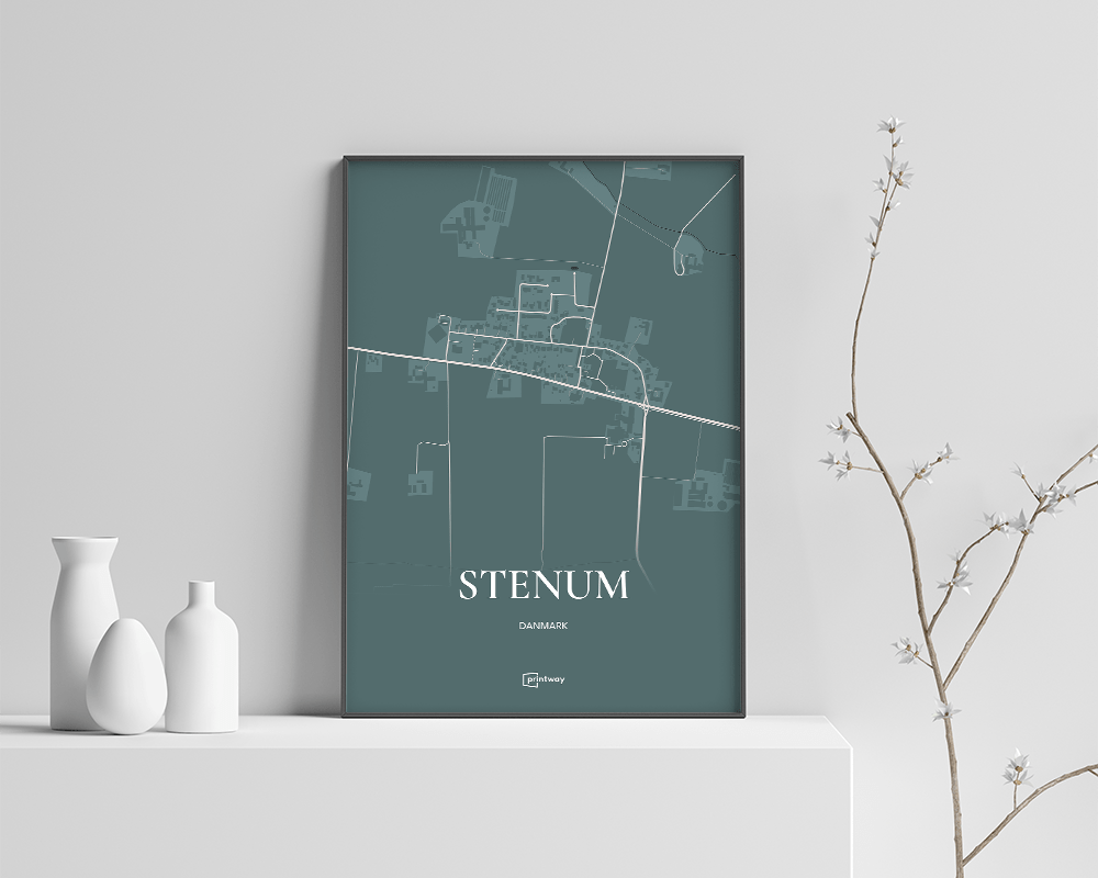 Stenum Plakat – Minimalistisk Skovgrøn Bykort 70x100 cm