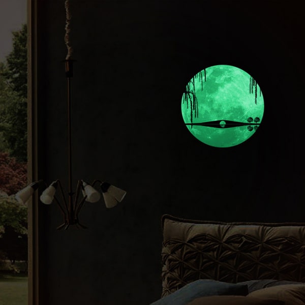 Selvlysende Måne Wallsticker med Romantisk Bro - Magi til Væggen