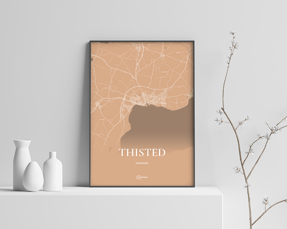 Thisted Bykort Plakat i Guld – Elegant Minimalistisk Design