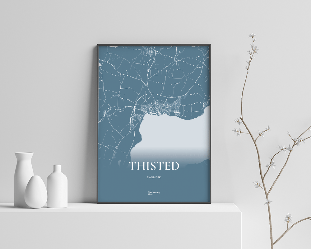 Thisted Bykort Plakat - Havblå Design til Dit Hjem
