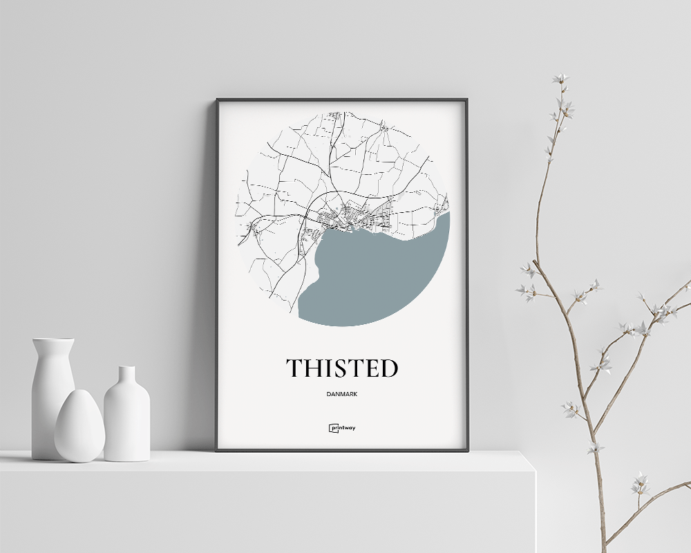 Thisted Bykort Plakat - Minimalistisk Design i Hvid