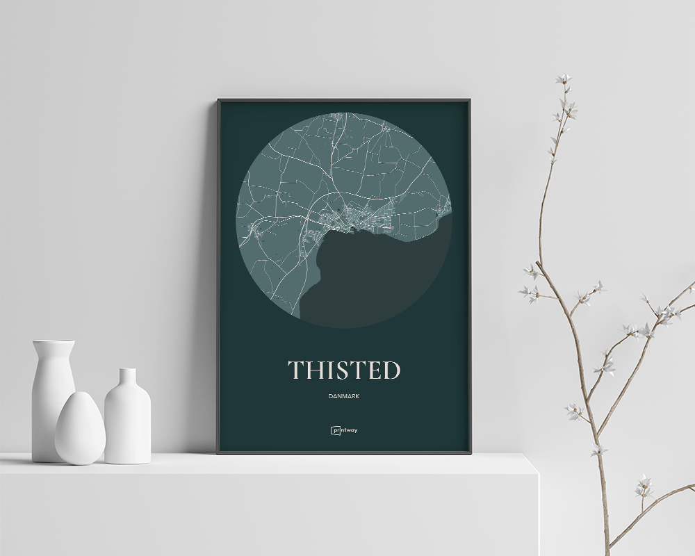 Thisted Bykort Plakat i Skovgrøn - Unik Design