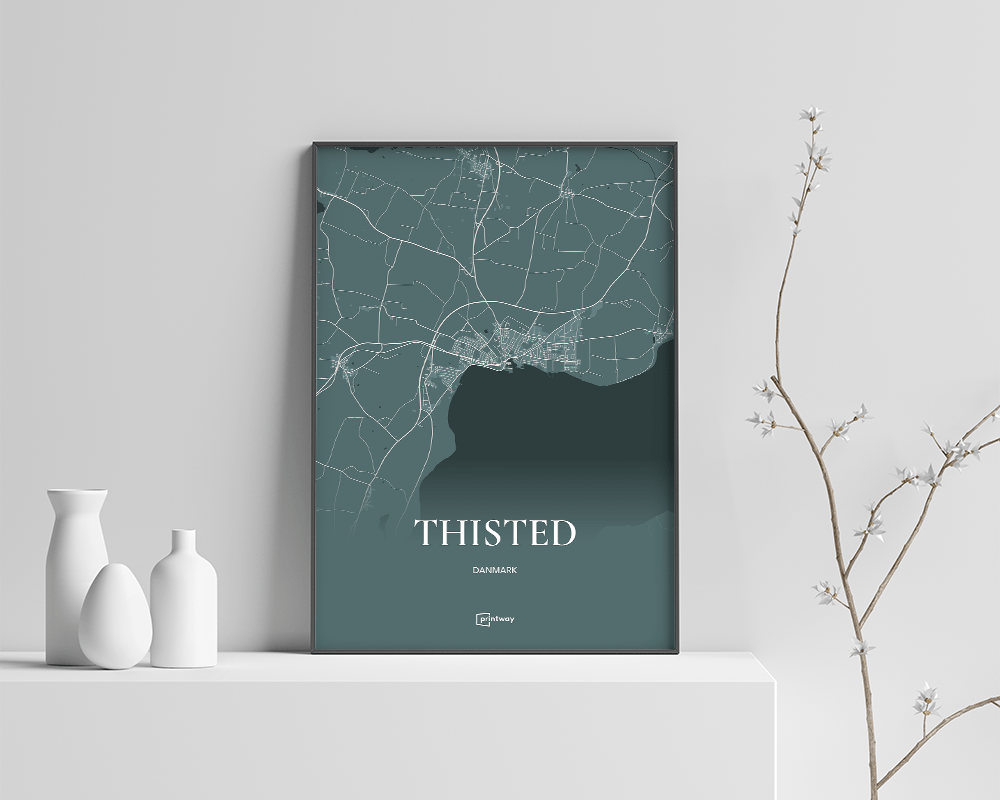 Thisted Bykort Plakat i Skovgrøn - Minimalistisk Design