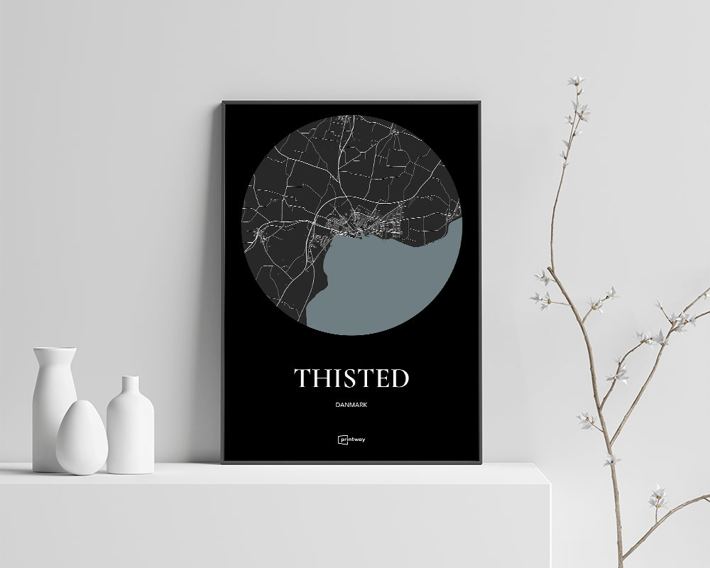 Thisted Bykort Plakat i Sort - Minimalistisk Design