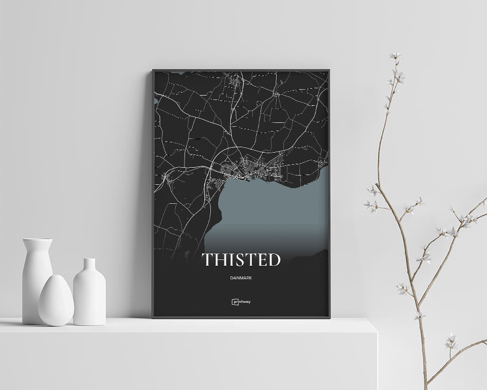 Thisted Bykort Plakat i Sort - Minimalistisk Design