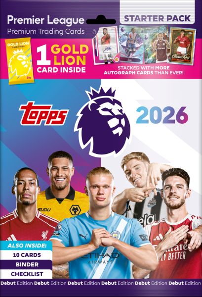 Topps Match Attax Premier League 2025 2026 Starter Pack  Starters 195 166   Med   Booster  Mappe  Golden Lion Pack   Mere