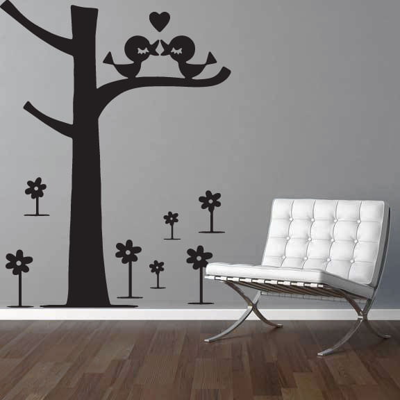 Træ Med   Hjerte Fugle Wallsticker
