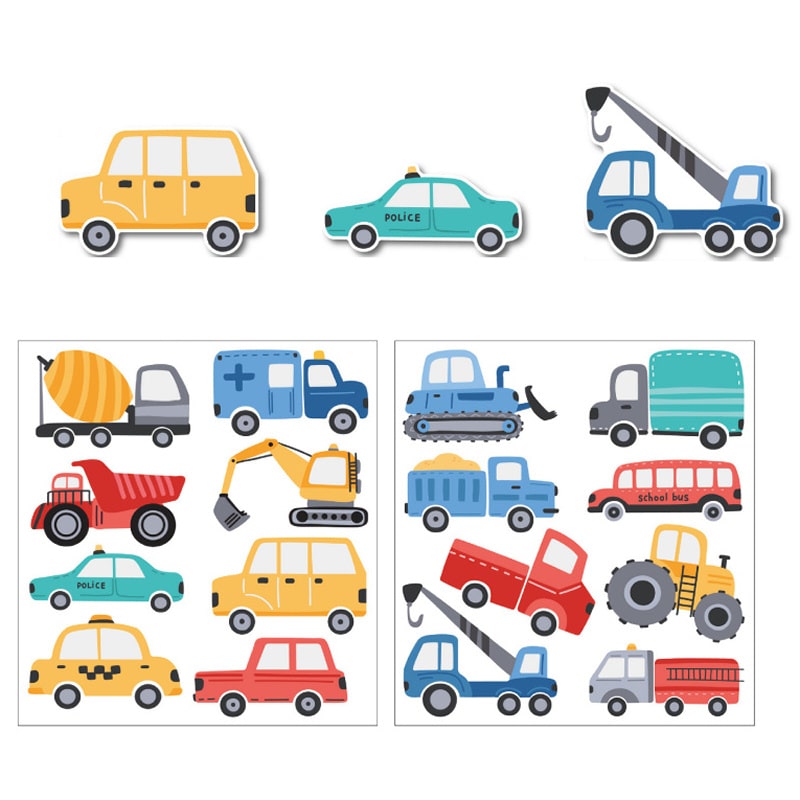Farverig Transportmiddel Wallsticker – 48 Stk. Dekoration