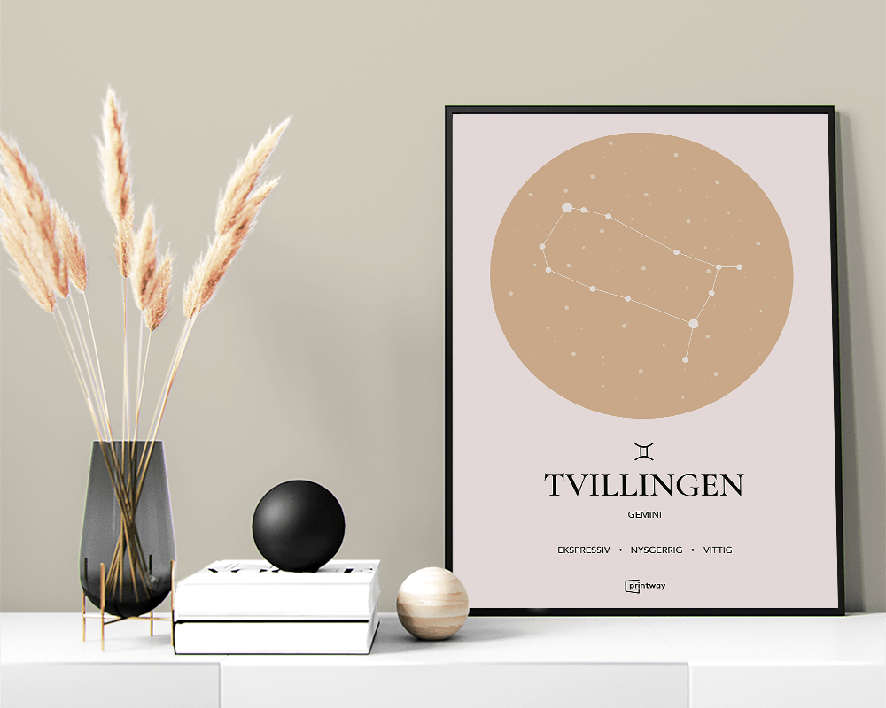 Tvillingernes Stjernetegn Plakat i Guld - Elegant Design