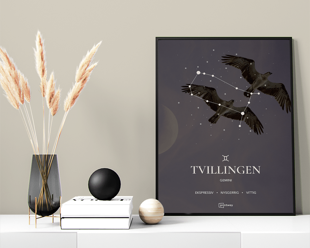 Tvillingen Stjernetegn Plakat – Minimalistisk Design A1