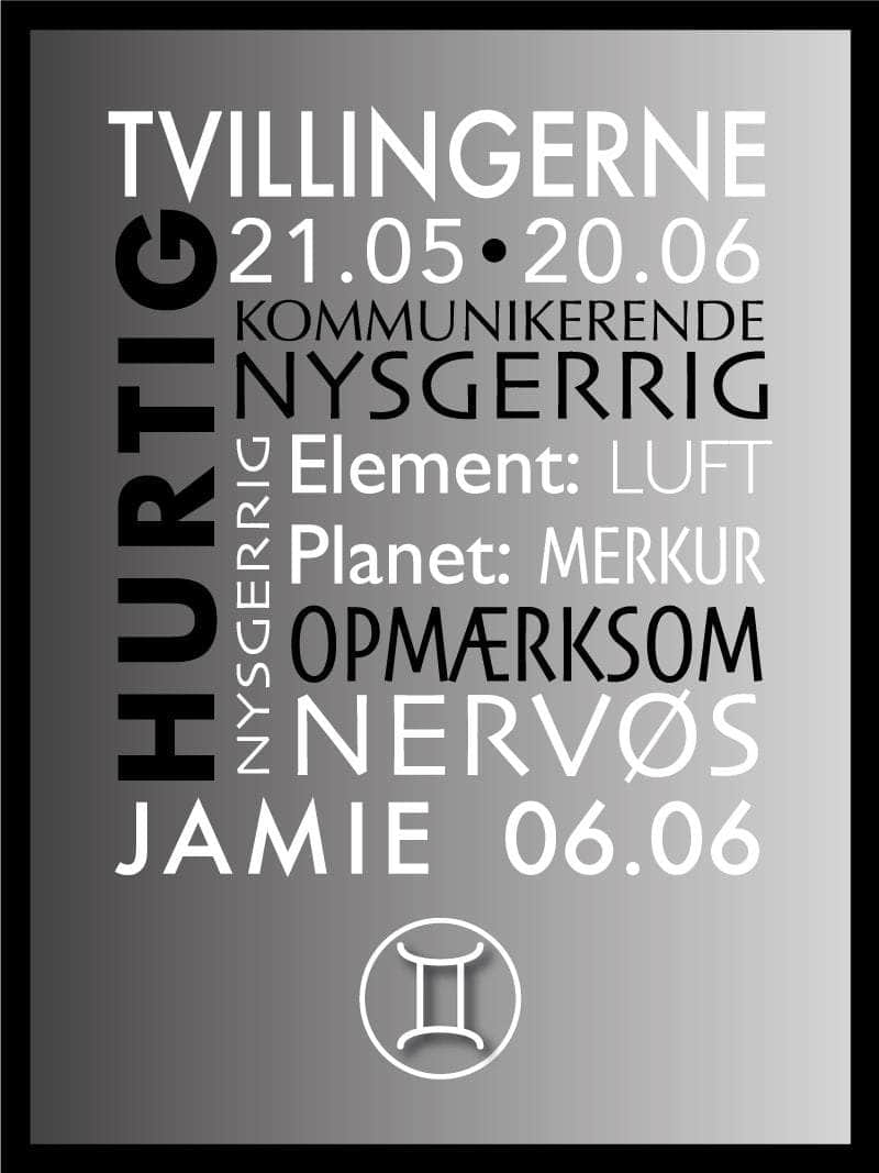 Tvillingerne Stjernetegn Plakat – Unik Indretning til Hjemmet