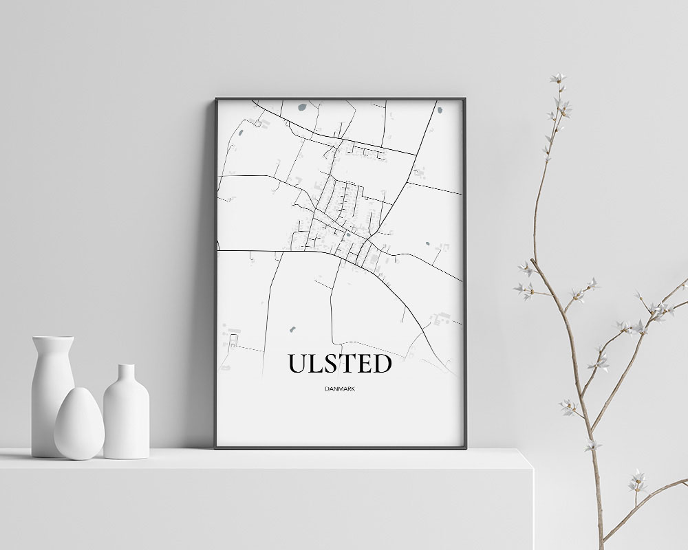 Ulsted Bykort Plakat – Minimalistisk Kunst til Dit Hjem