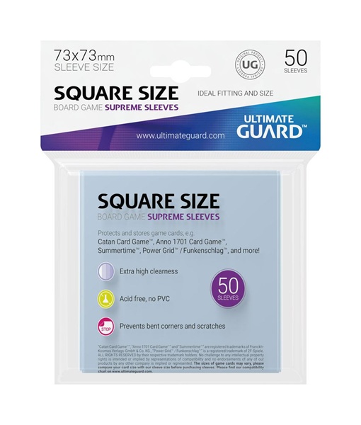 Ultimate Guard Supreme Sleeves    195 166 Tspils Lommer  For Board Game Cards Square  50 Lommer  73x73mm