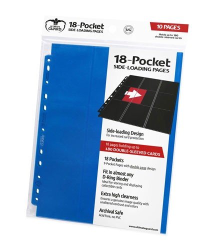 Ultimate Guard 18-pocket Pages  Mappelommer Til Ringbind 11 Huller  Side-loading Blue    195 165   10