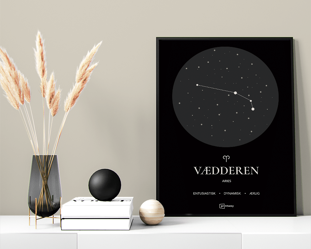 Vædderen Stjernetegn Plakat - Sort Minimalistisk Design