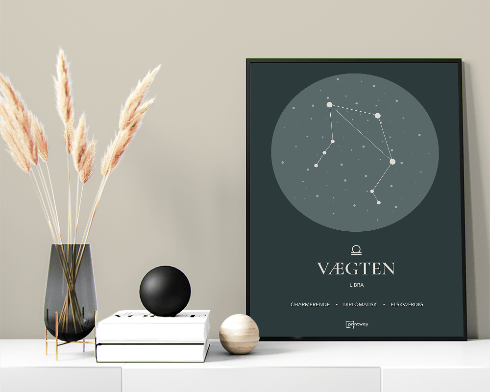 Elegant Vægten Stjernetegn Plakat i Skovgrøn - Unik Design
