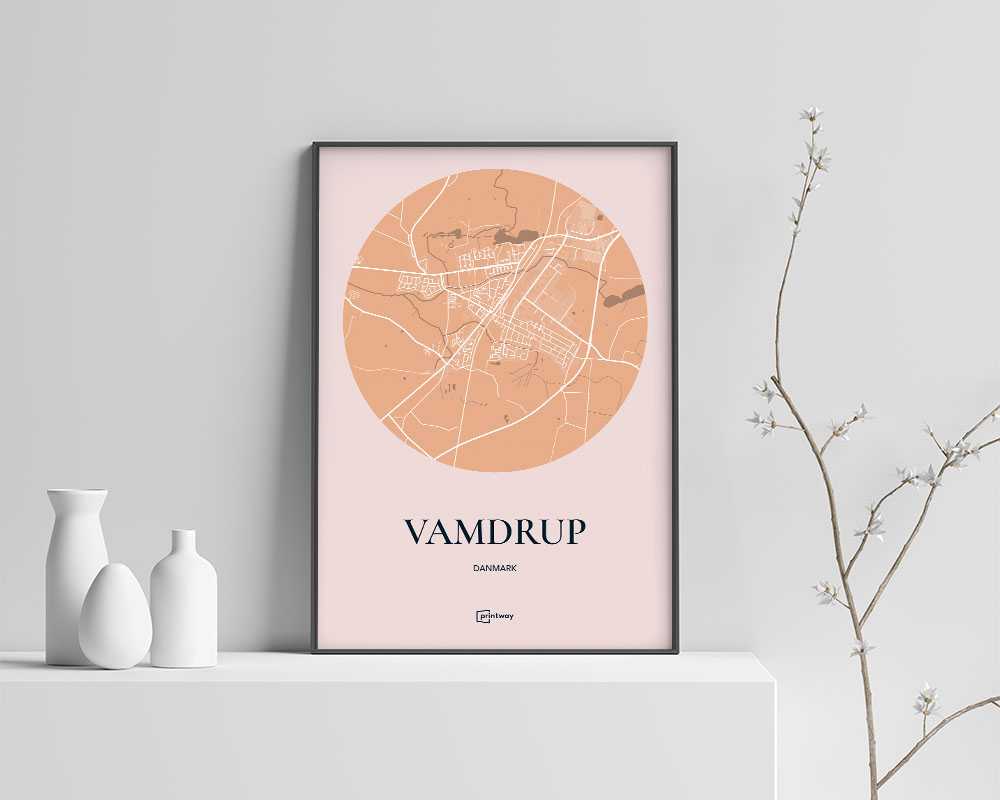 Vamdrup Bykort Plakat i Guld – Stilfuld Dekoration til Hjemmet