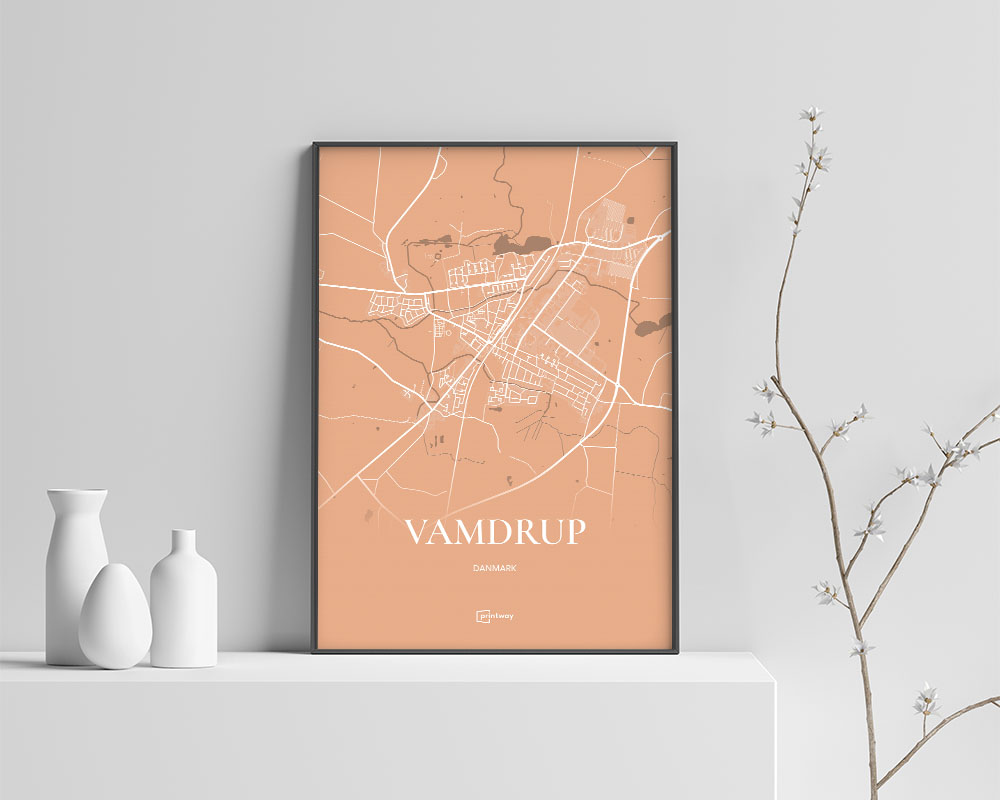 Vamdrup Bykort Plakat i Guld – Minimalistisk Design