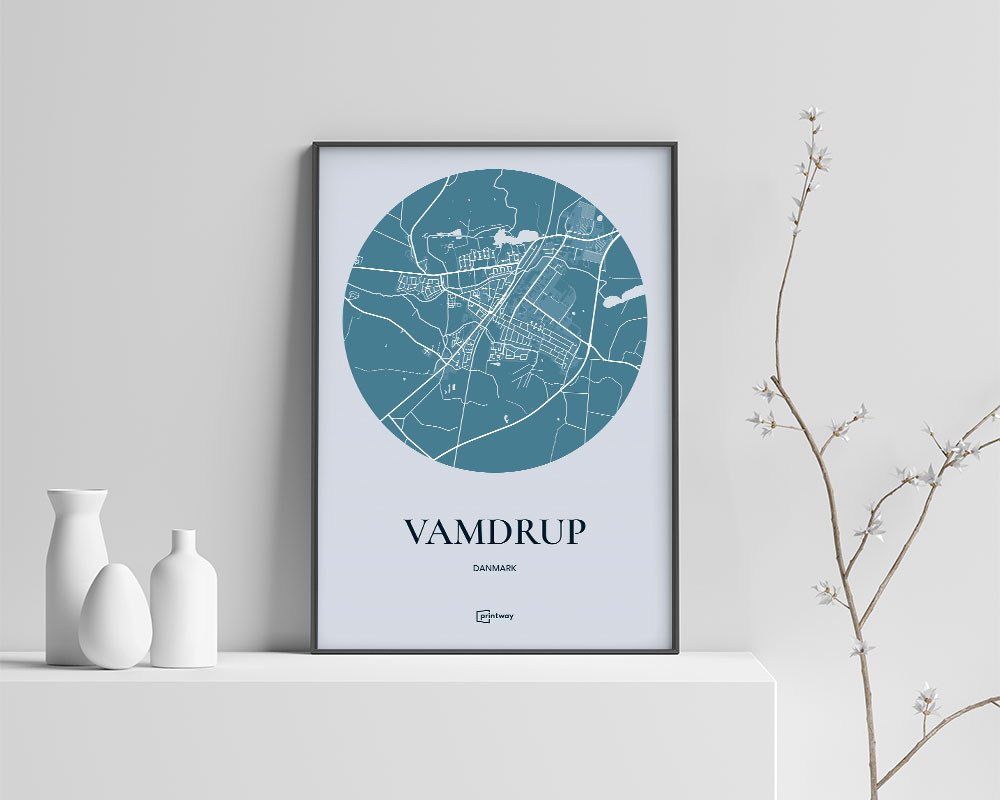 Vamdrup Bykort Plakat i Havblå – Elegant Indretning