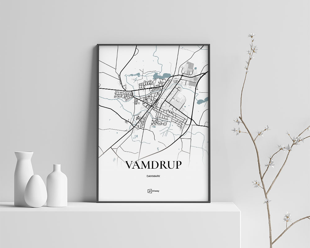 Vamdrup Bykort Plakat – Elegant Design i Hvid 70x100 cm