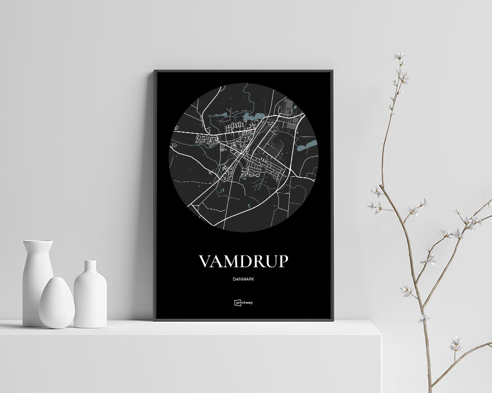 Vamdrup Bykort Plakat i Sort – Minimalistisk Design