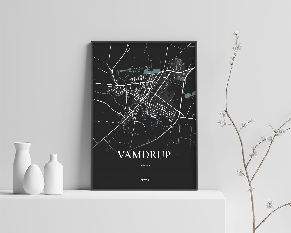 Vamdrup Bykort Plakat - Minimalistisk Sort Design
