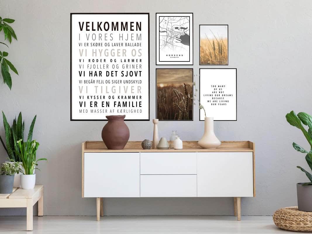 Skandinavisk Velkommen Hjem Billedvæg med Rammer