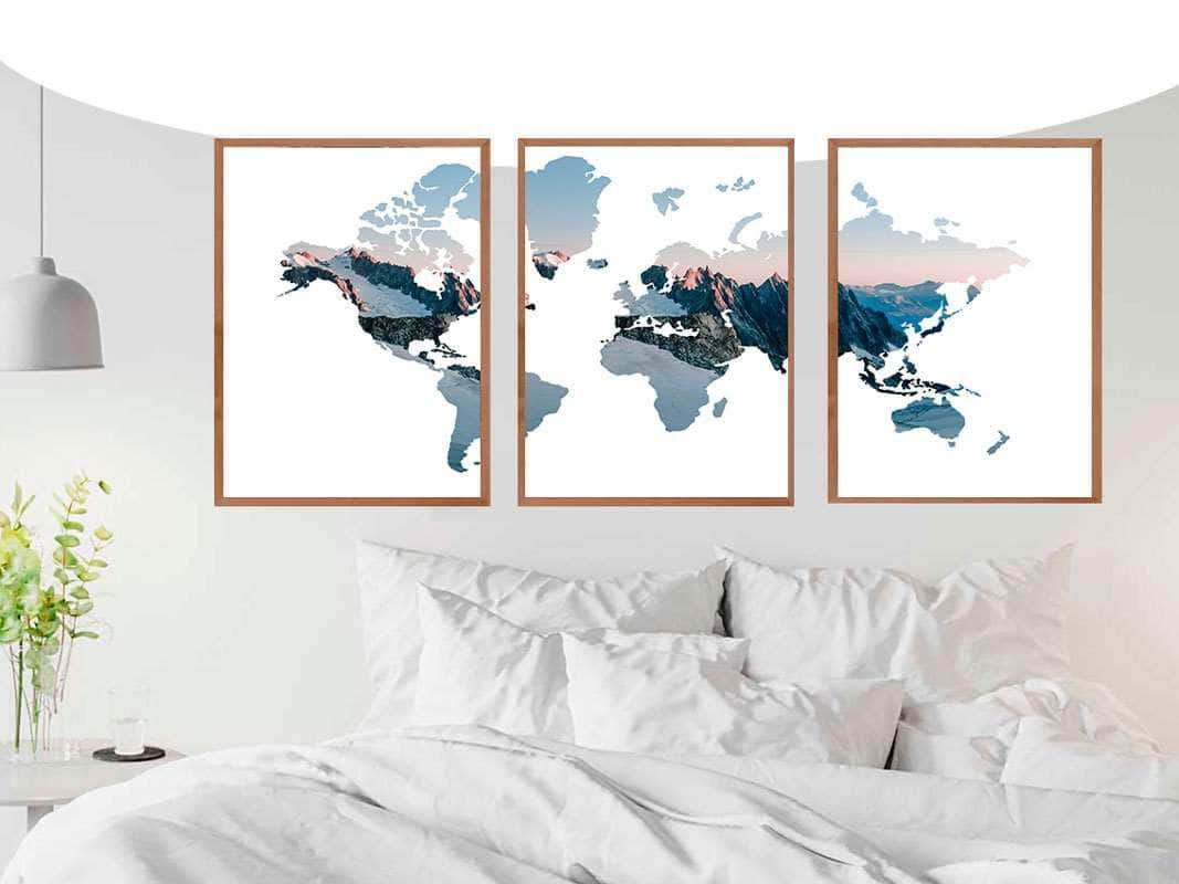 Verdenskort Plakat i 3 Dele – Top of the World Design