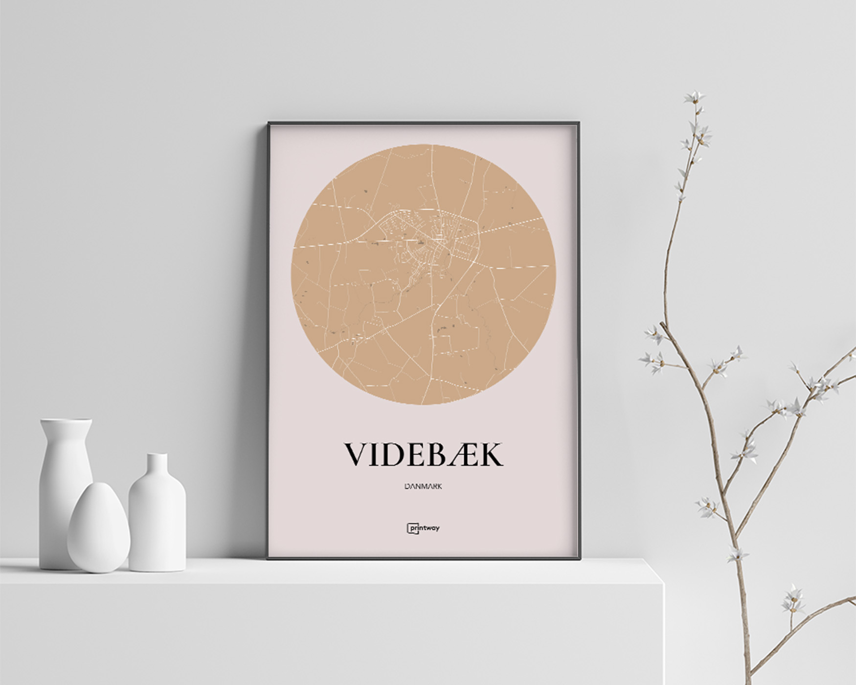 Videbæk Bykort Plakat i Guld - Unikt Design 70x100 cm