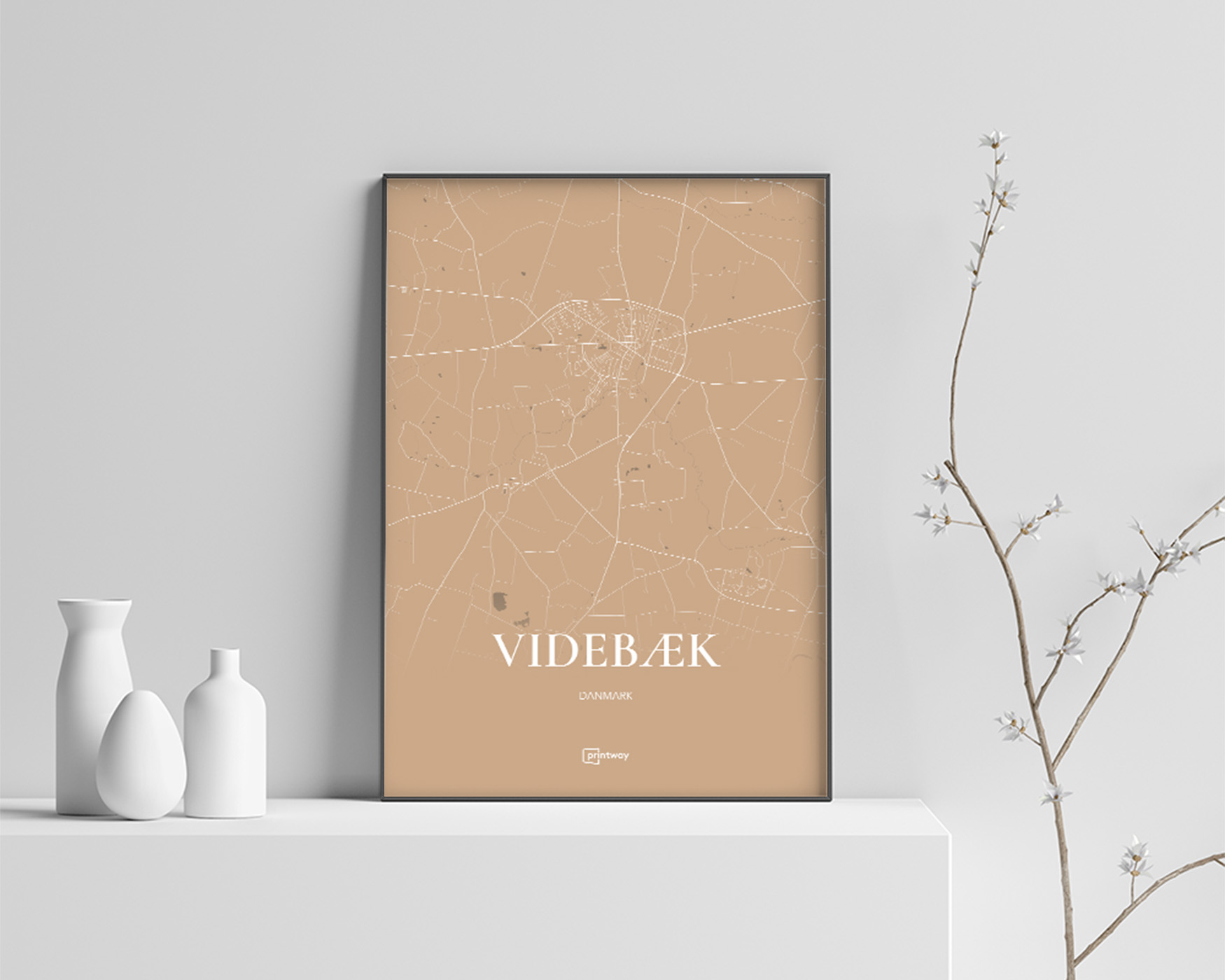 Videbæk Bykort Plakat i Guld - Unikt Design A4